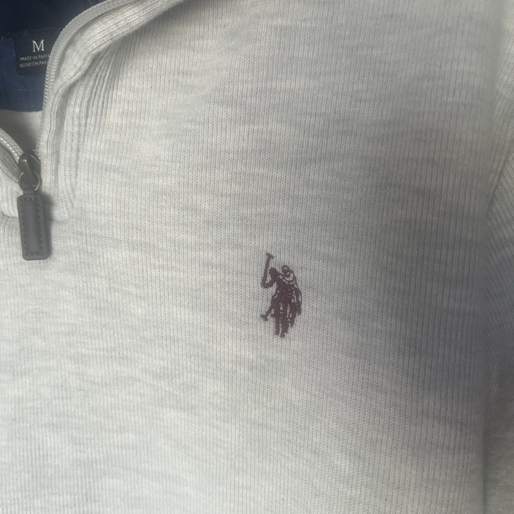 U.S Polo Assn Quarter Zip Pullover Mens M Gray Cotton Preppy Casual Office - Picture 3 of 6